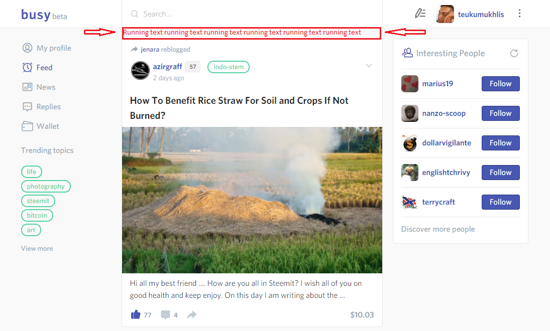 Suggestion Running Text For Trending Post On Busy Running Text For Trending Post On Busy