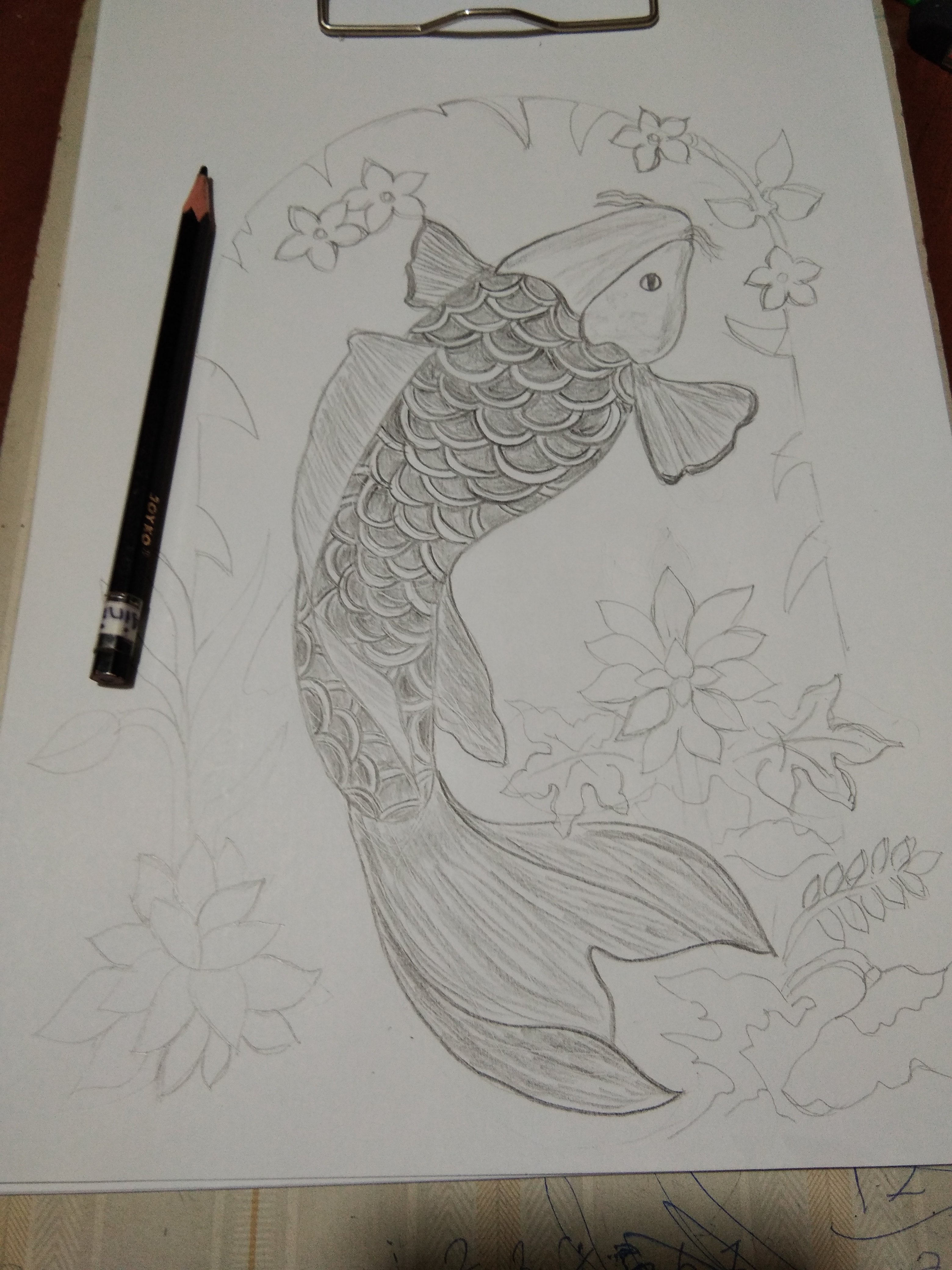 Menggambar Ilustrasi Ikan Mas Koi Dan Bunga Steemit