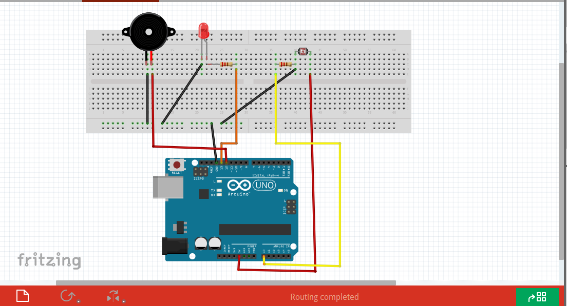 Active buzzer with LDR and LED- Arduino