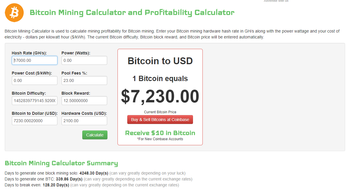 1 bitcoin mining cost
