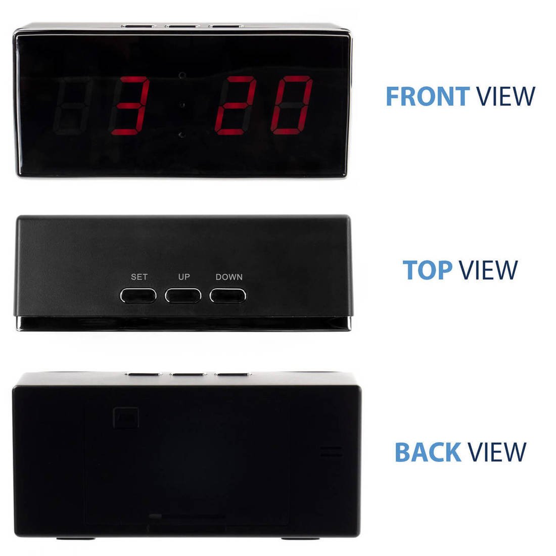 Digital Clock Hidden Camera Providing 24/7 surveillance coverage to