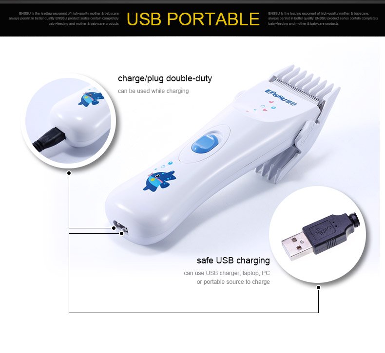 Enssu Kids Hair Trimmer Cordless Quiet Hair Clipper For Babies