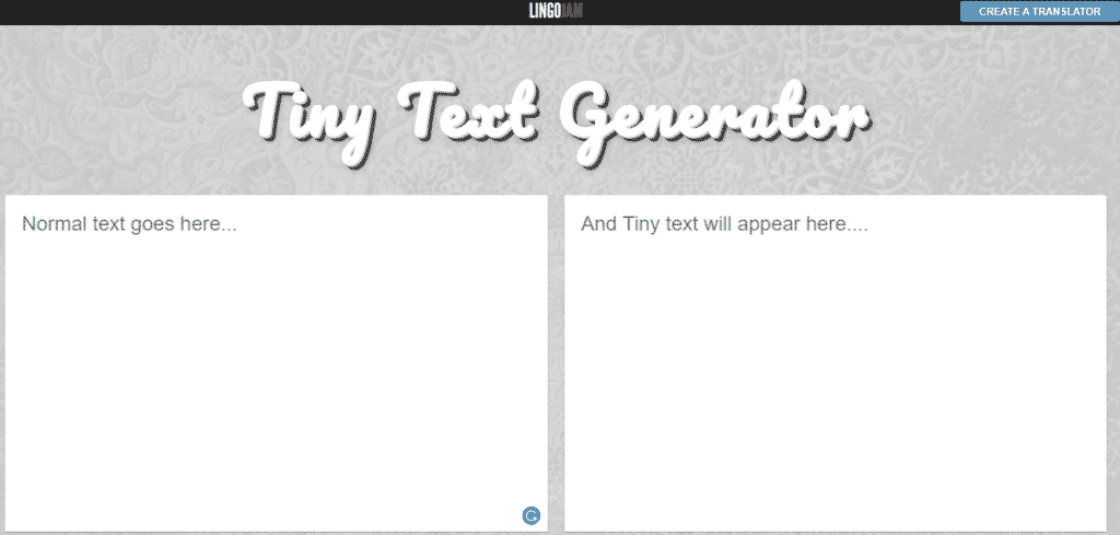 Tiny Generator - online which converts normal text letters into tiny |