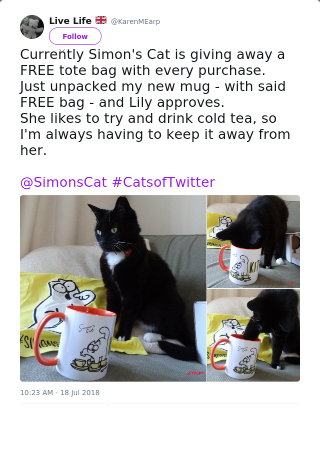 Rt Karenmearp Currently Simon S Cat Is Giving Away A Free Tote