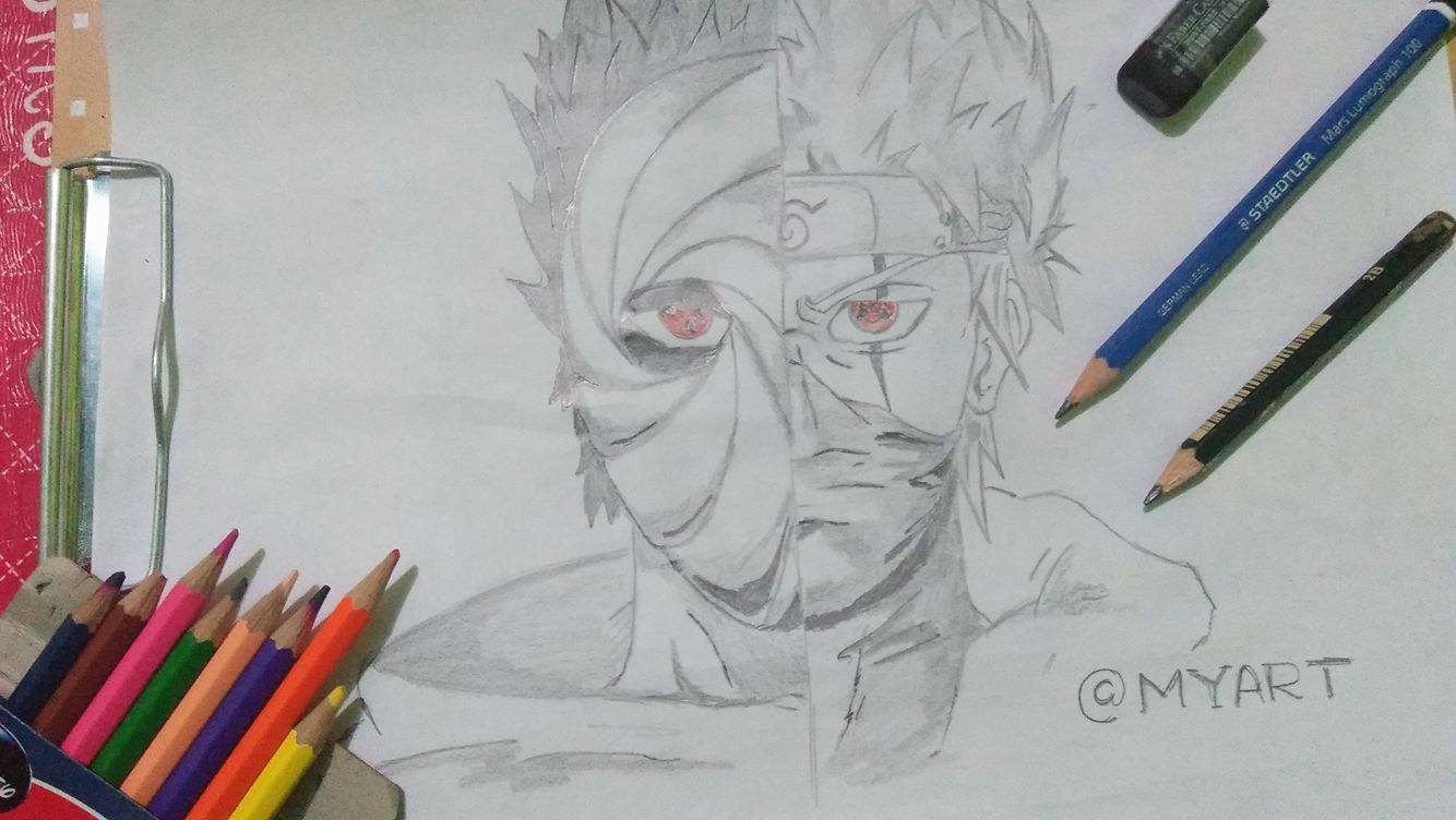 Drawing Faces Of Anime Characters Hatake Kakashi And Uchiha Obito