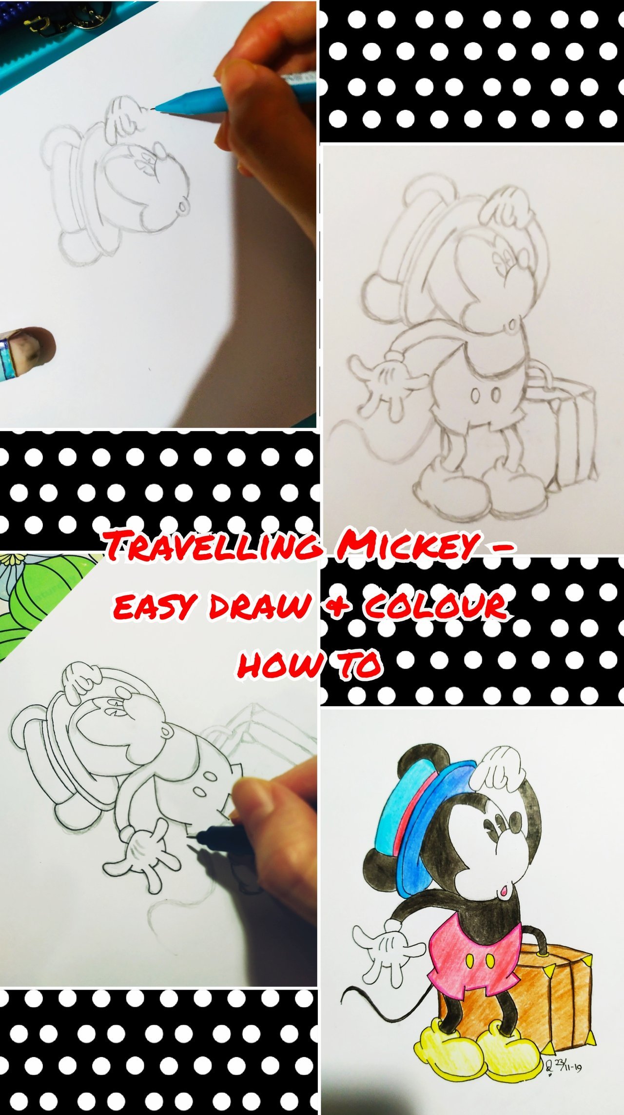 Travelling Mickey Mouse Easy Draw Colour How To