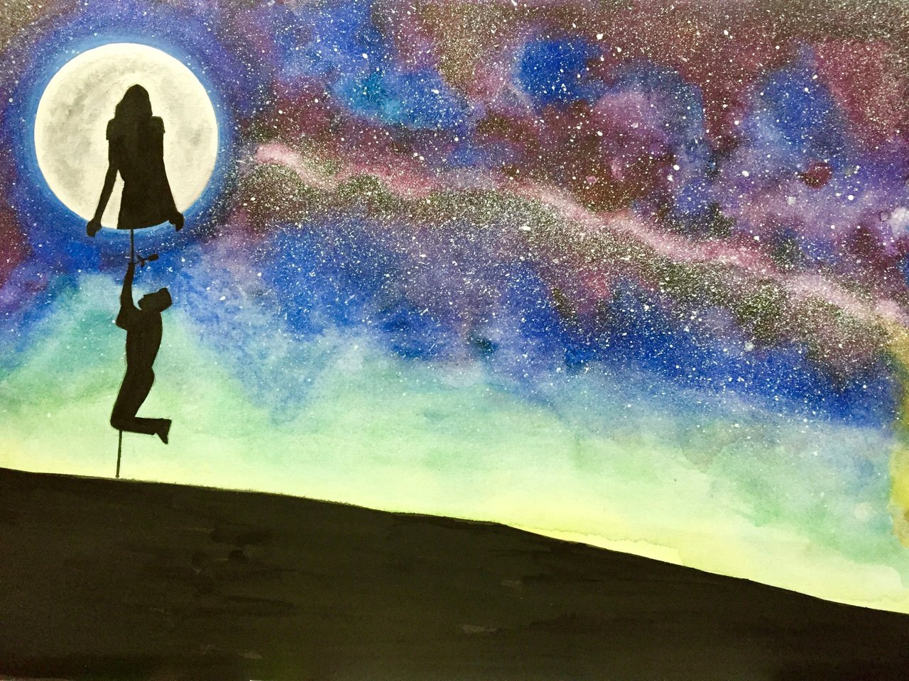 A Peaceful Night Drawing Technique Using Oil Pastel And Acrylic Paint
