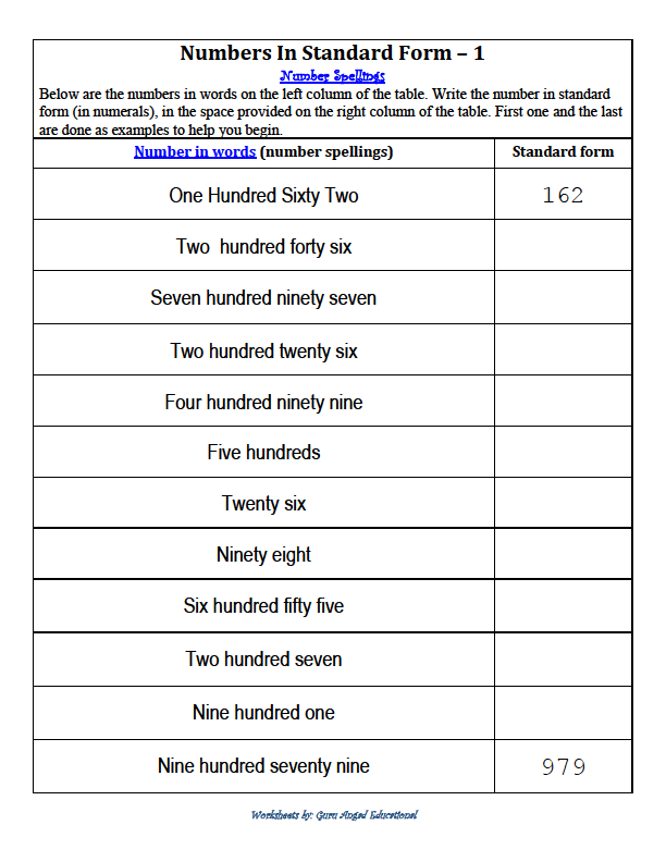 2nd Grade Writing Numbers In Word Form Worksheets