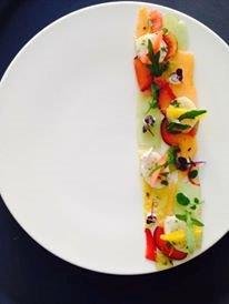 Marinated fruits carpaccio and rock lobster with citrus.jpg