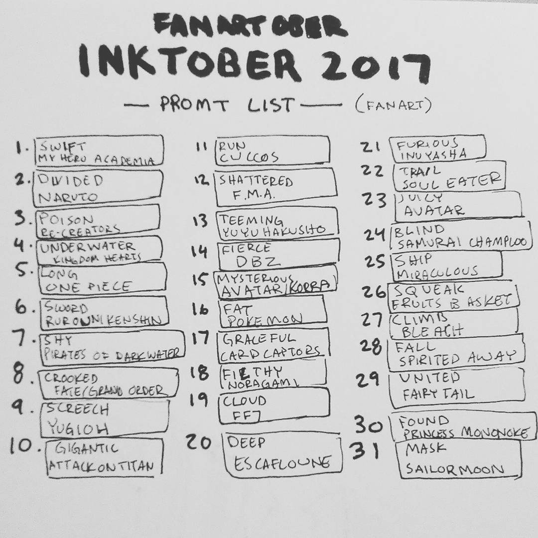 2020 Inktober Pieces Fan Art and Drawing Prompts Steemit