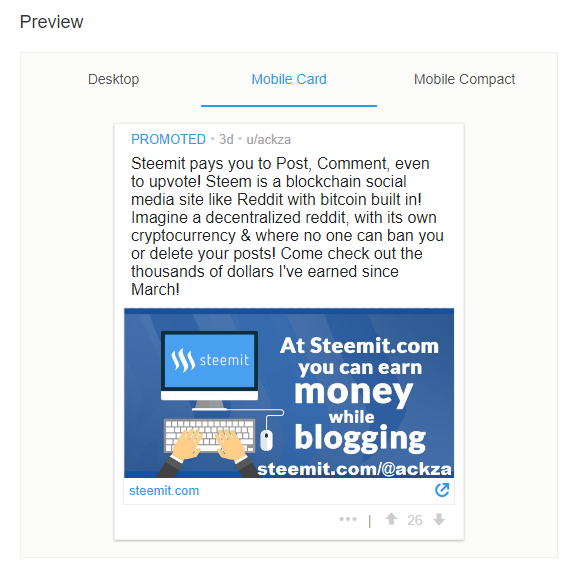 My Steemit Ad Is Live On Reddit Com Steemit Ad Was Approved And - anyway here is what the mobile ad looks like