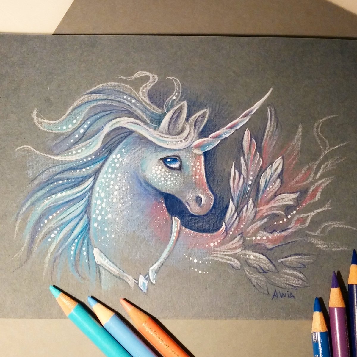 Colored Pencil Sketch A Shadow In The Night Unicorn