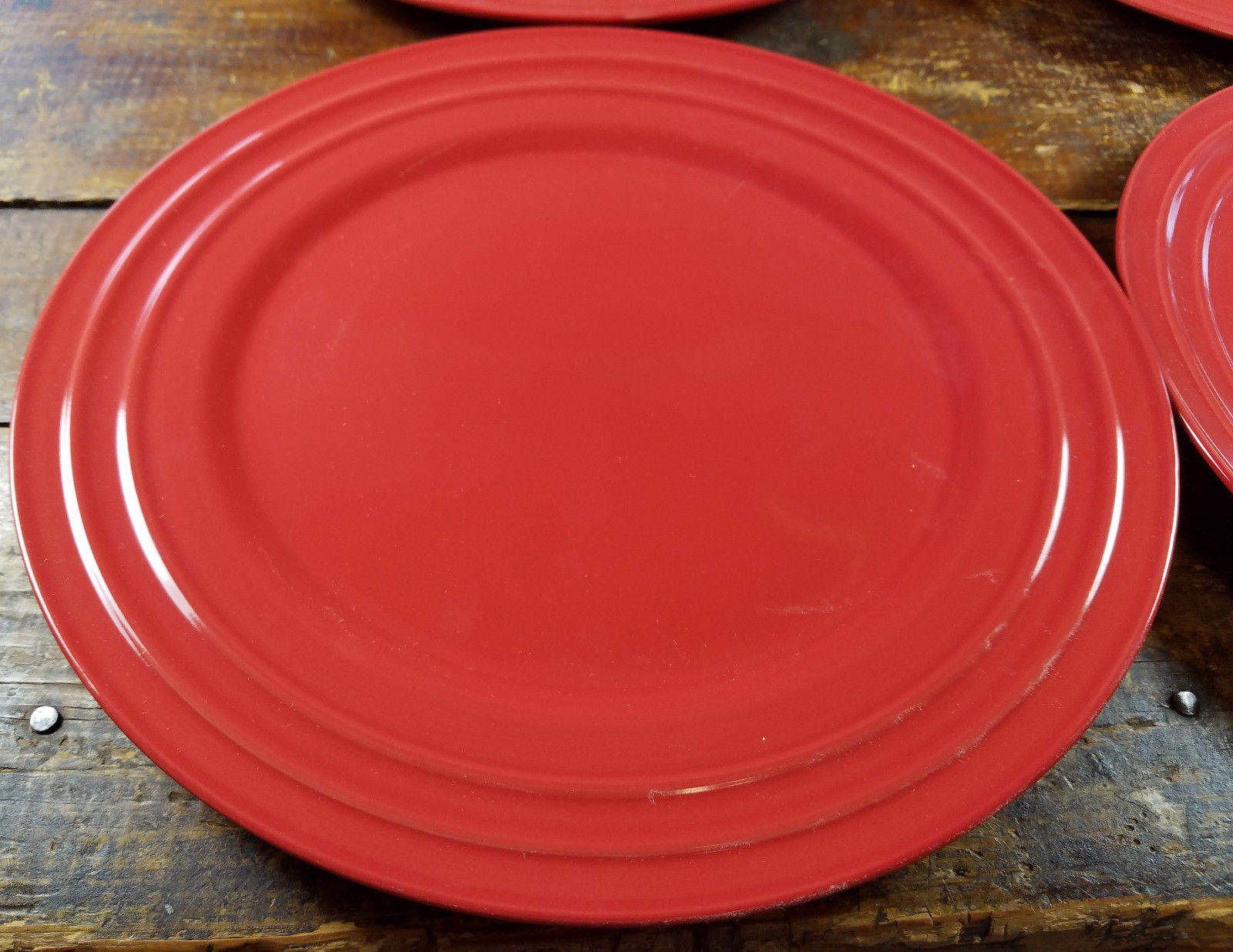 4 Pc Set Rachael Ray Double Ridge Red Bands Meyer Stoneware 11 1/4 ... 4 Pc Set Rachael Ray Double Ridge Red Bands Meyer Stoneware 11 1/4 ...