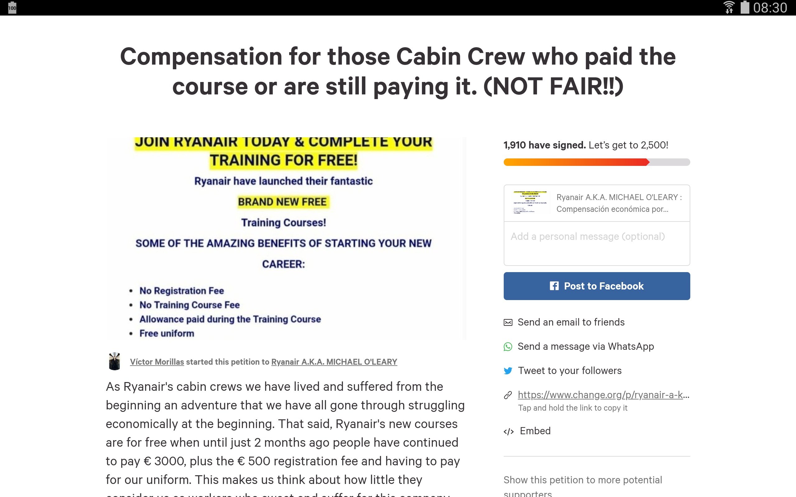 Ryanair Cabin Crew Petition 2018