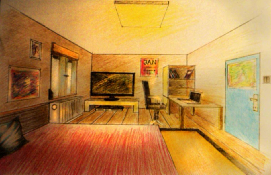 My Art 4 One Point Perspective Bedroom With Furniture