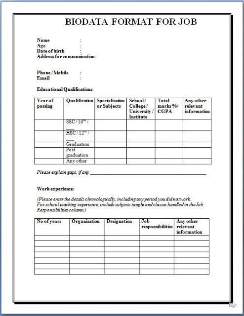 biodata format for interview