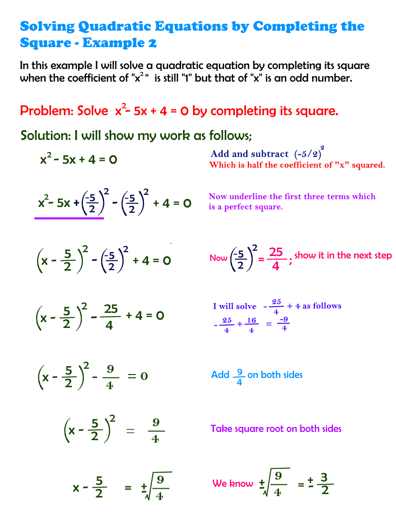 Solving Quadratic Equations By Completing The Square Exercises With Regard To Completing The Square Worksheet