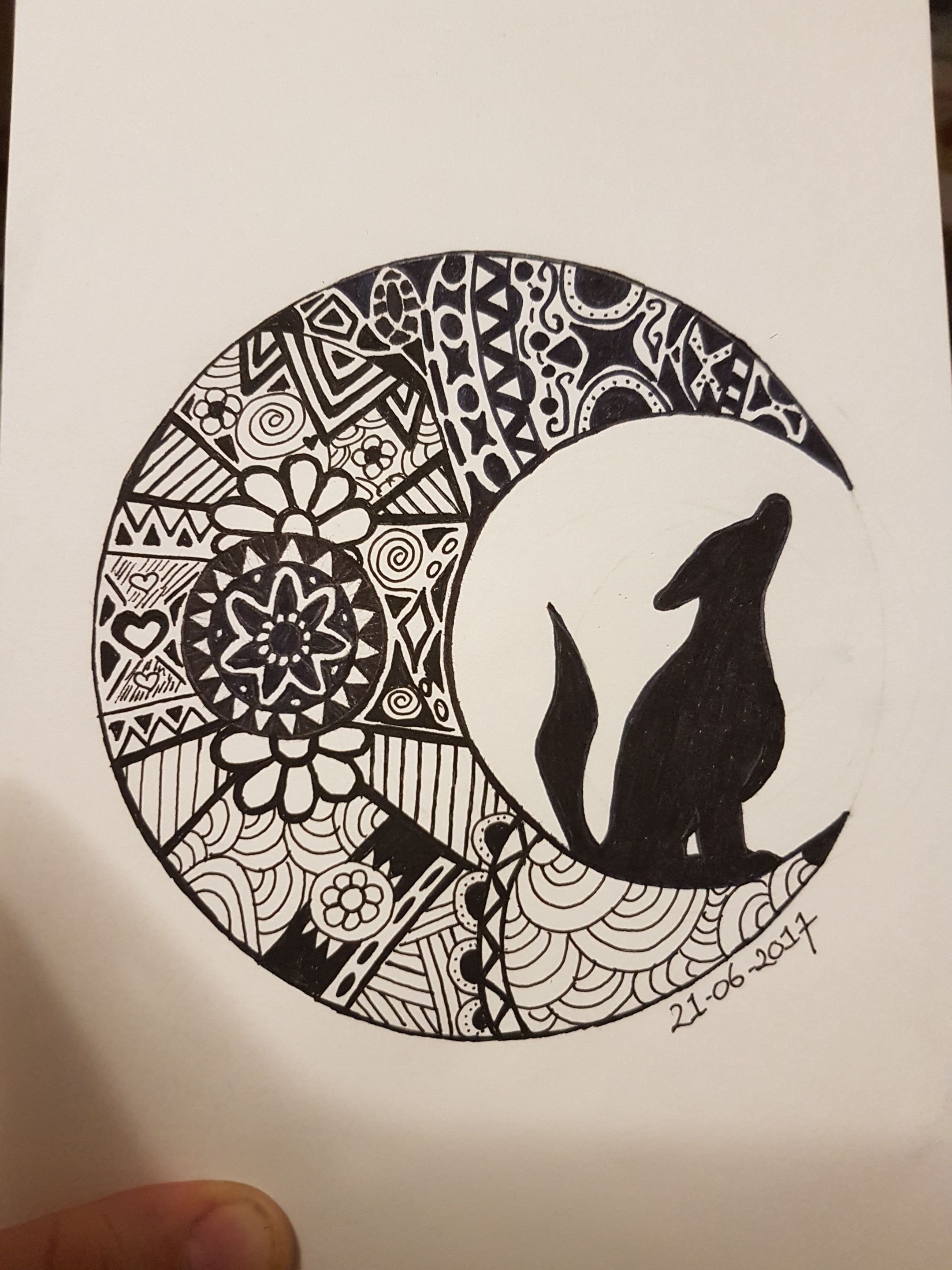 Download Wolf in moon drawing mandala style