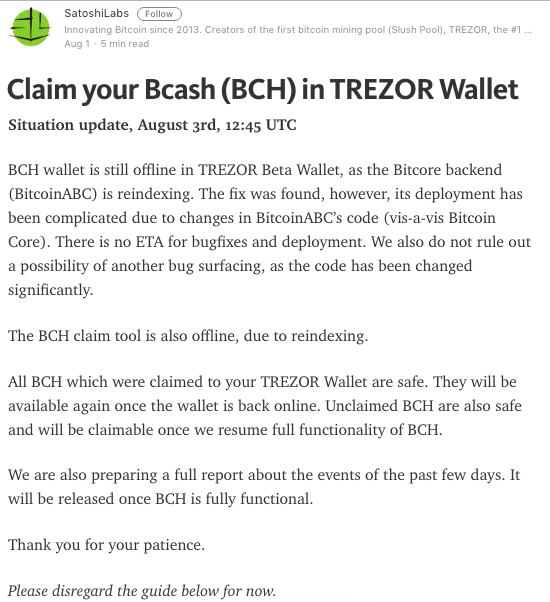 Bitcoin Cash !   Trezor Update - 