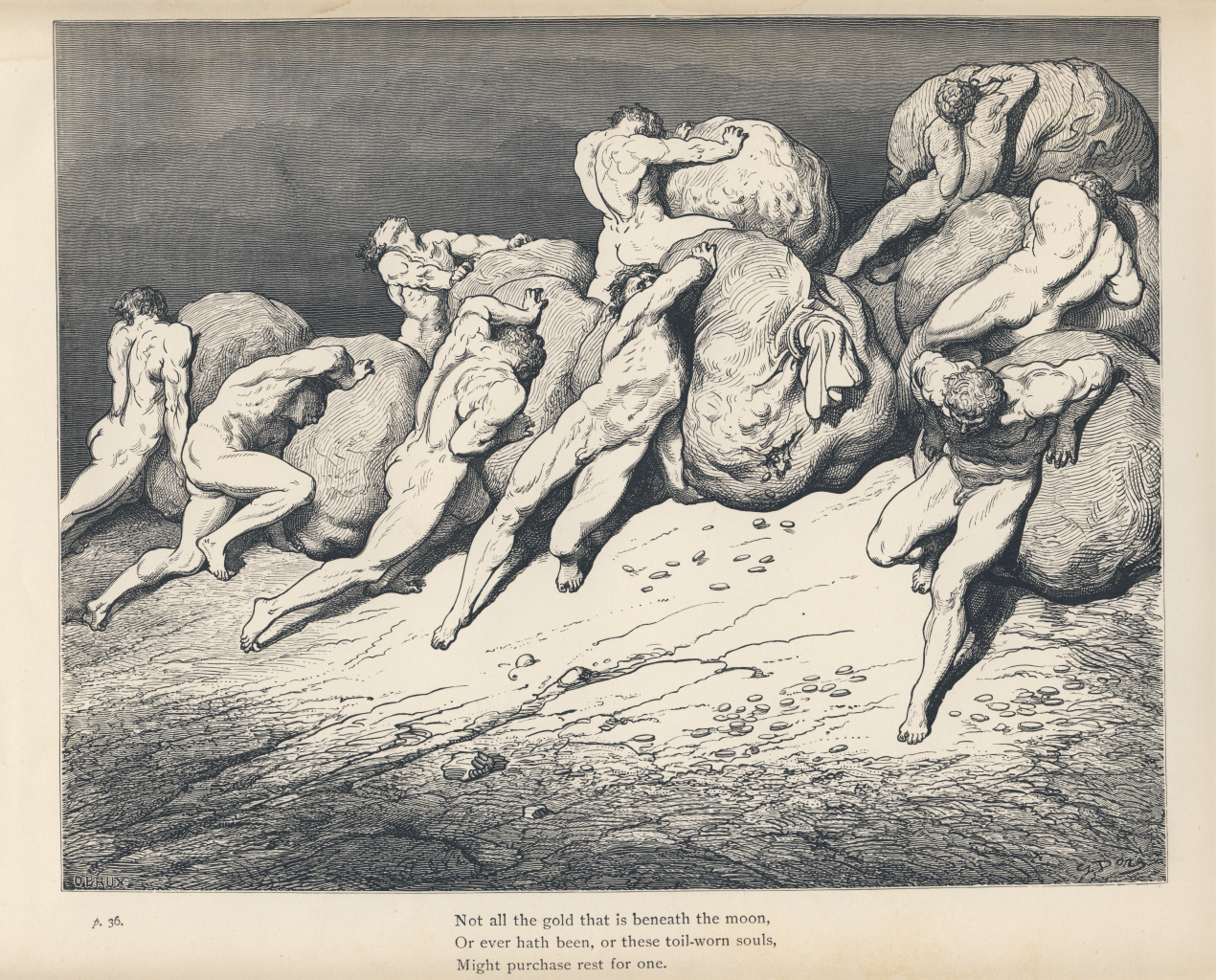Wikimedia Commons: Dante's Inferno - Hoarders and Wasters by Gustave Doré