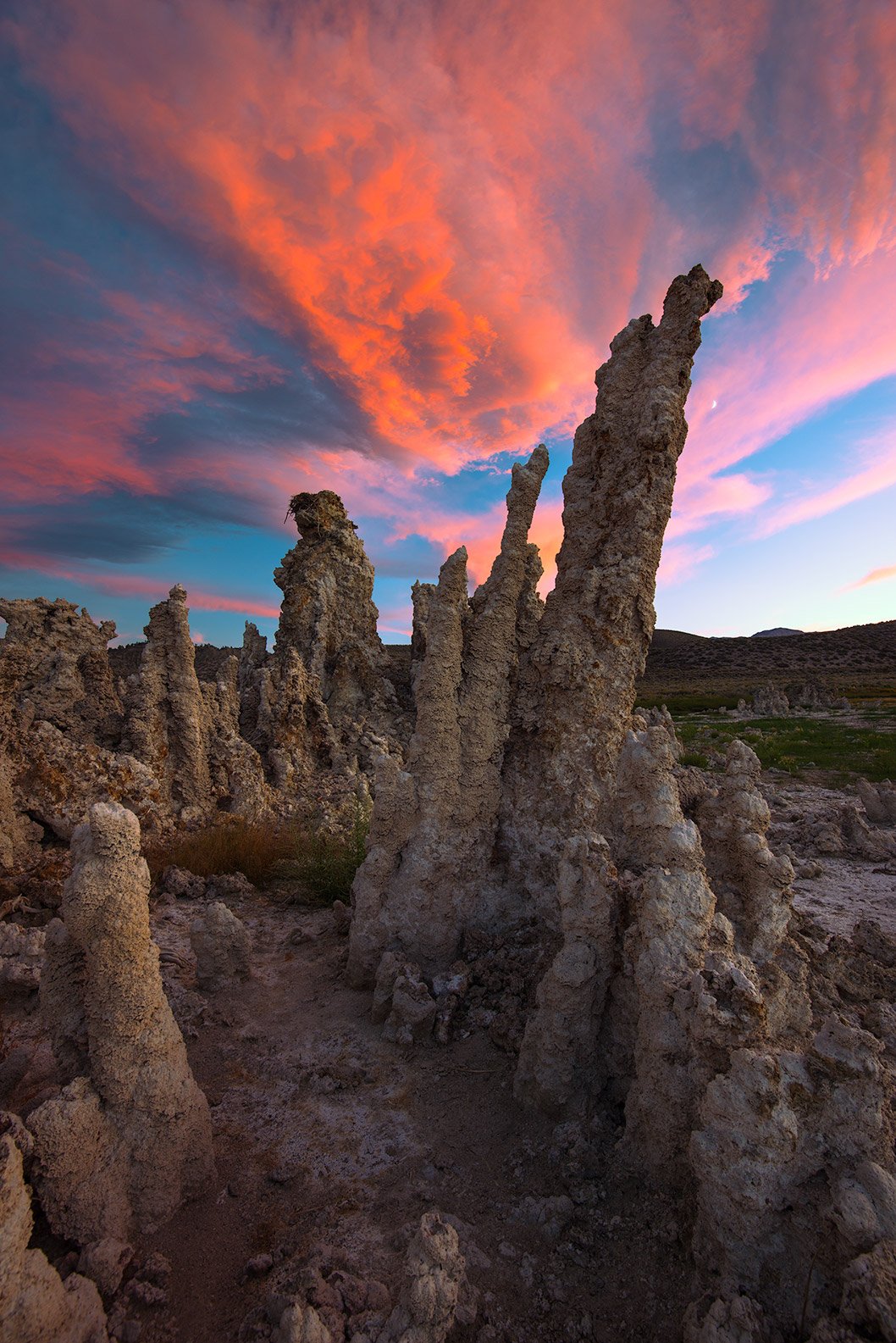 Tufa is a variety of limestone, formed by the geothermally heated hot springs.