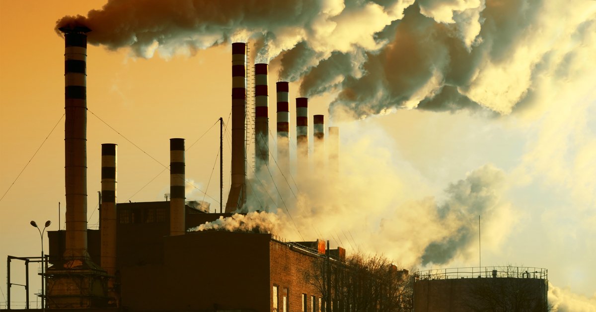 Pollution coming out of factory stacks
