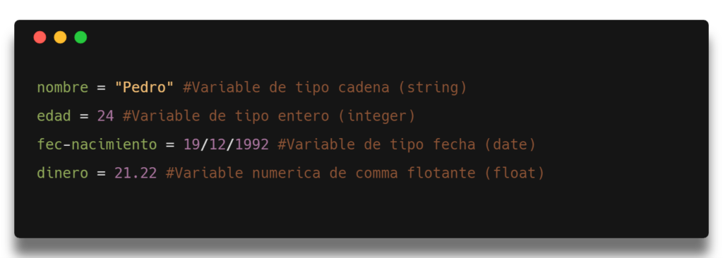 variables y comentarios en python