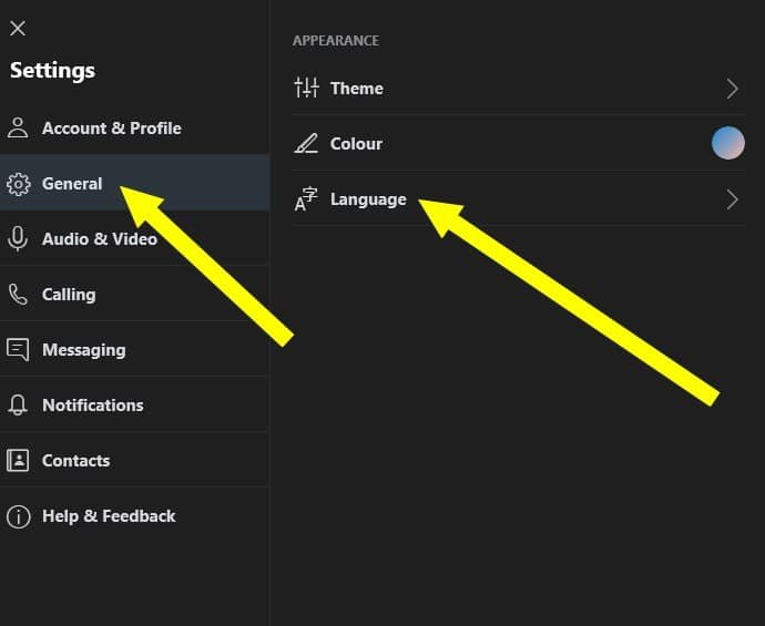 Choose General - Languages, to change language in Skype