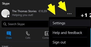 settings skype