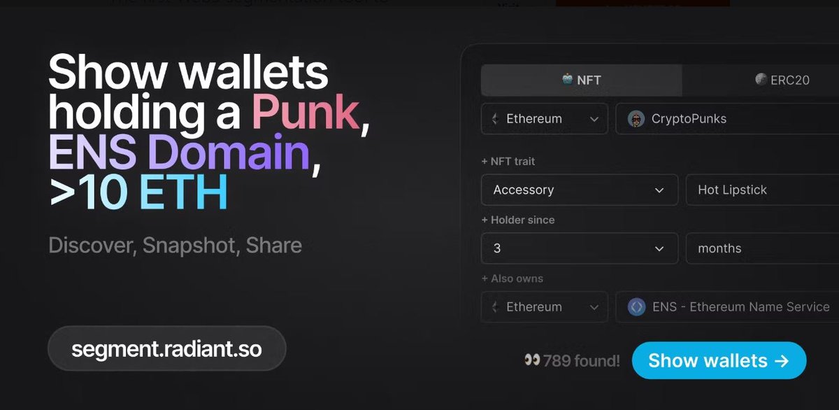 Radiant The first 3 segmentation tool to discover & share wallets