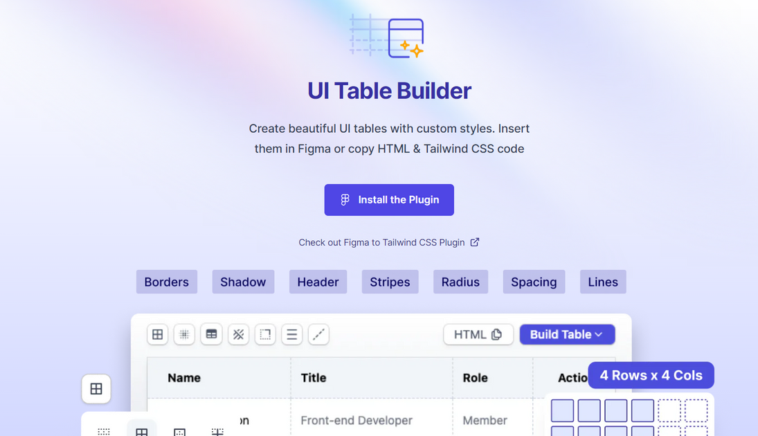 UI Table Builder - Craft beautiful UI tables in Figma or copy HTML ... image.