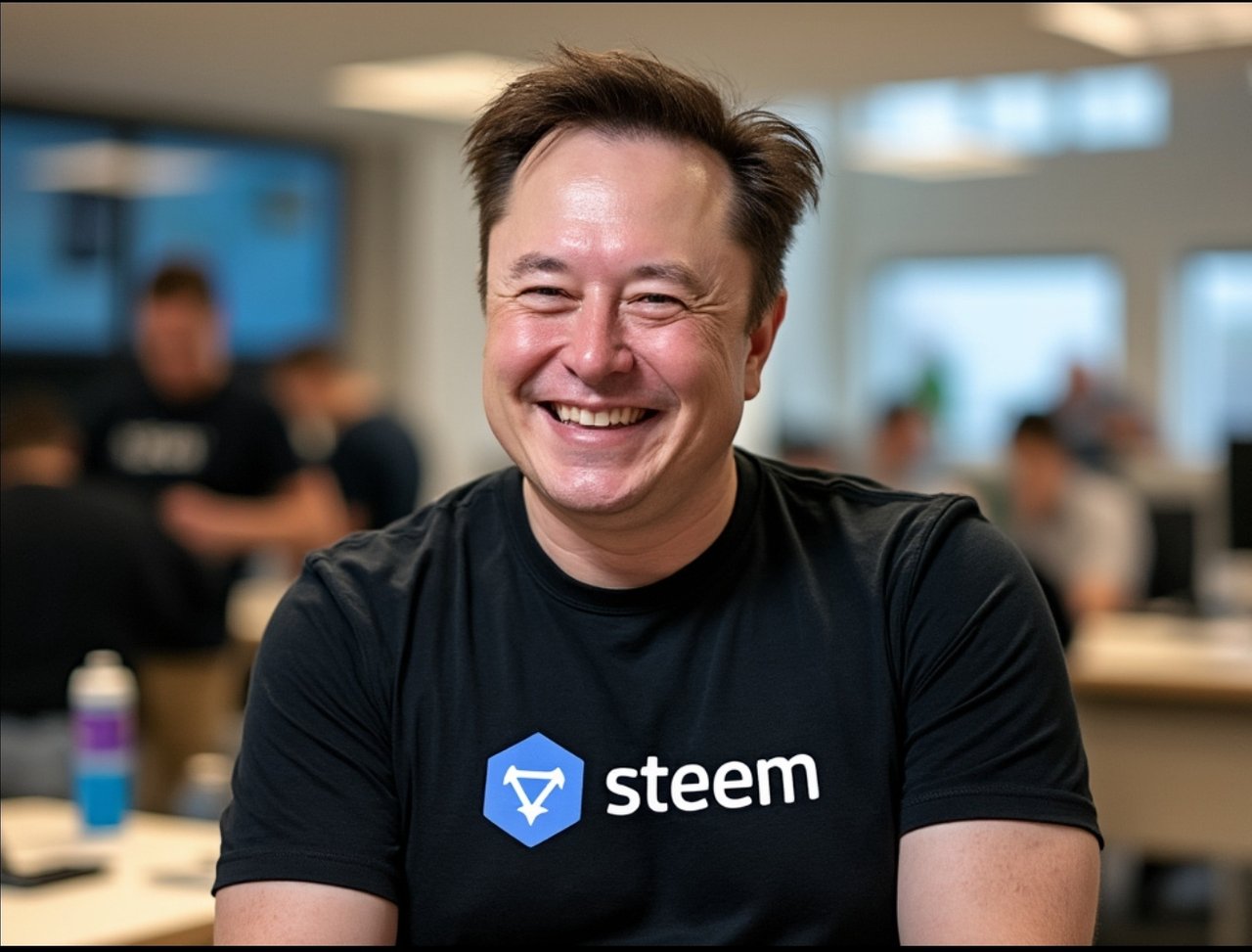 Elon Musk Wearing Steem T-Shirt