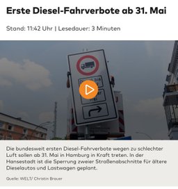 Erste Dieselfahrverbot in Hamburg