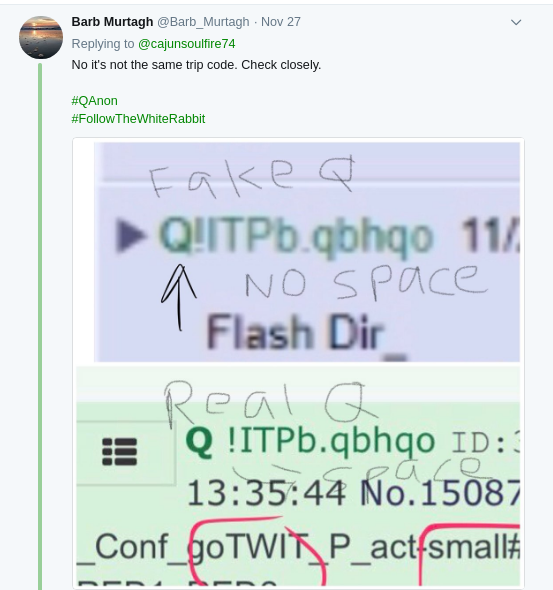 qanon fake tripcode showing he moved to 8chan