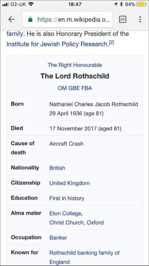 Jacob Rothschild dead qannon