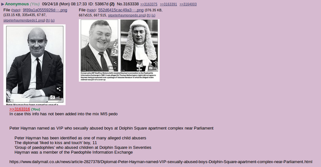 Notable digging Peter Hayman VIP sexually abused boys at Dolphin Square Apt near Parliament