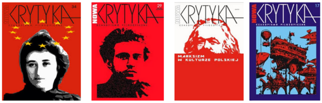 Обложки на някои миналогодишни издания на списанието "Нова Критика". 