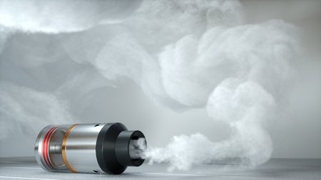 top tank - rebuildable dripping atomizer in vape clouds. 3d render