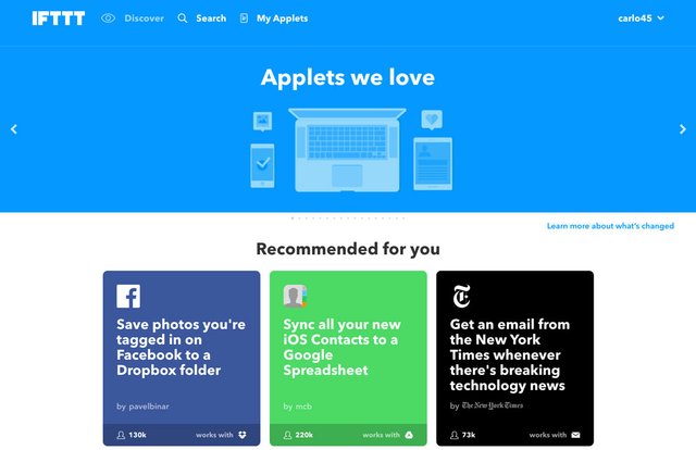 ifttt sosyal medya yönetim aracı website ekran görüntüsü