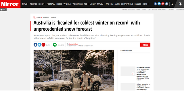 Australia coldest winter