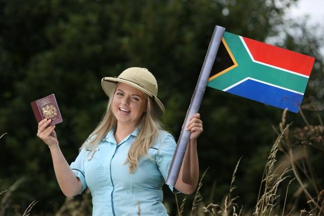 Click image to view story: Christine Abbot, 24, who works for Mount Veterinary Group and Minster Vets, heads to South Africa