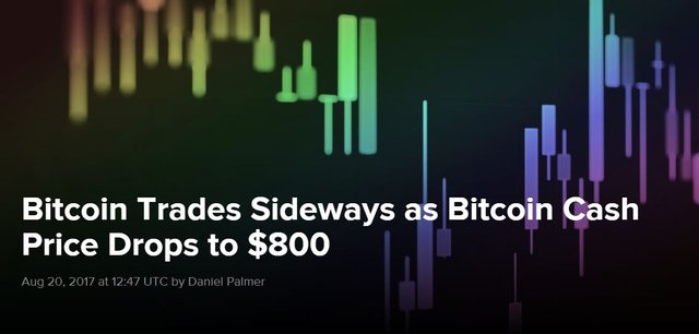Click image to view story: Bitcoin Trades Sideways as Bitcoin Cash Price Drops to $800