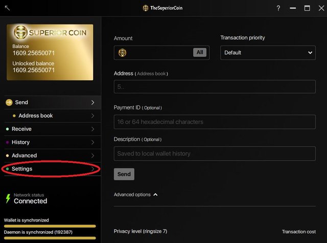 Re-scanning the New Superior Coin GUI Wallet