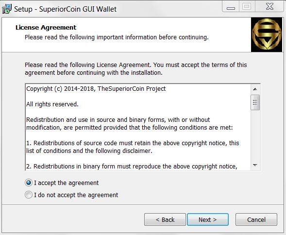 Install SuperiorCoin Win64 GUI wallet v0.12.0.0