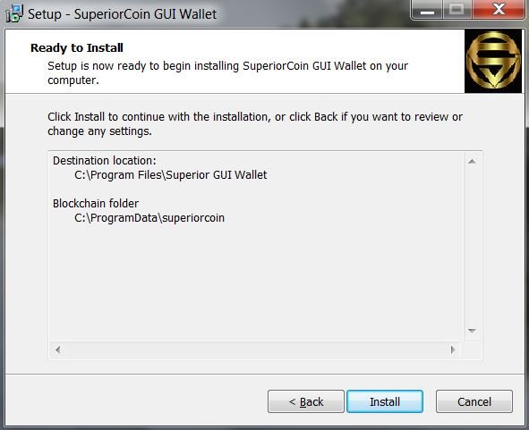 Install SuperiorCoin Win64 GUI wallet v0.12.0.0