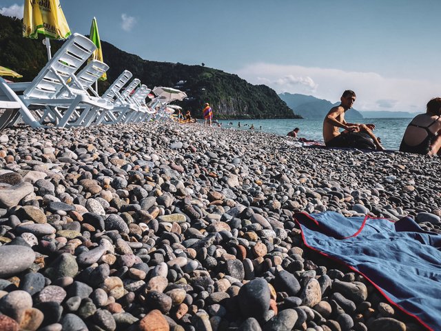 Pebly beach of Black Sea in Sakartvelo