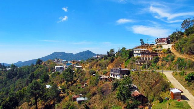 Roadside town in mountains