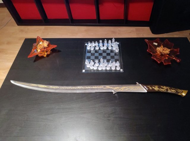 Hadhafang, Arwen's sword from Lord of the Rings replica on a black table