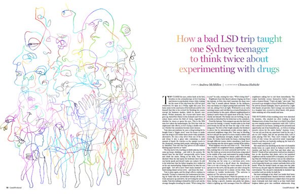 'Risky Business' story by Andrew McMillen in Good Weekend: How a bad LSD trip taught one Sydney teenager to think twice about experimenting with drugs, September 2017