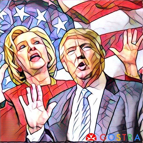 How Hillary Clinton and Donald Trump look together on prisma photo application for Trump landslide victory post